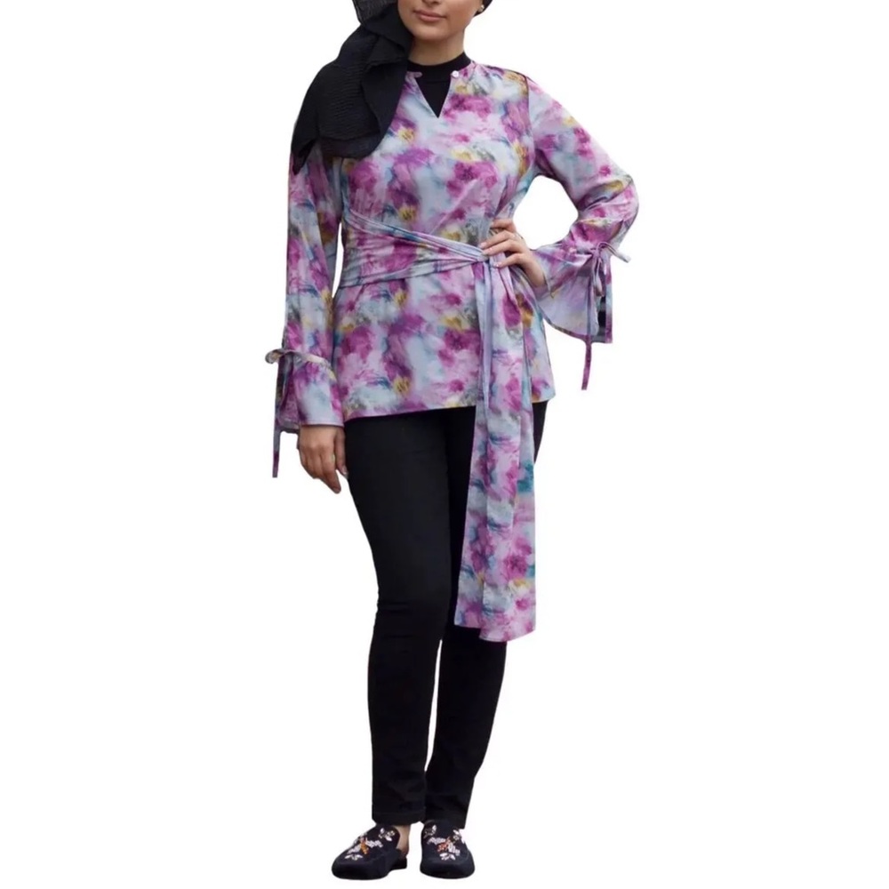 Verona Blue & Purple Bow Tie Blouse - Picture 16 of 16